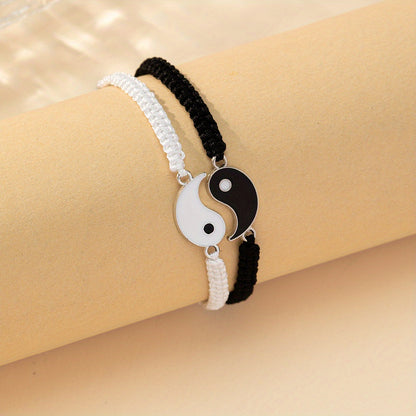 [Best Friend Bracelets] Two Pieces Best Friend Bracelets Adjustable Cord Yin And Yang Matching Bracelets for Bff Friendship Relationship Boyfriend Girlfriend Valentine's Day Gift