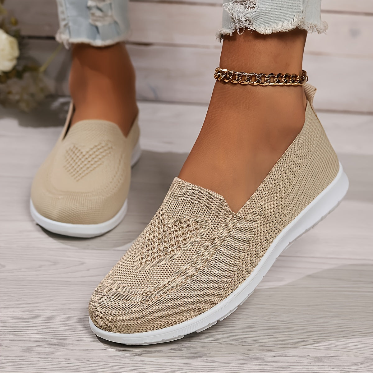 [Breathable Knitted Sneakers] Breathable Knitted Slip-On Sneakers | TLCAS2 Women's Casual Flat Sports Shoes