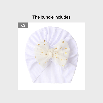 Newborn Infant Polka Dot Printed Bow Elastic Head Wrap, Turban Headwear Cap For Toddlers, Baby Girls And Boys