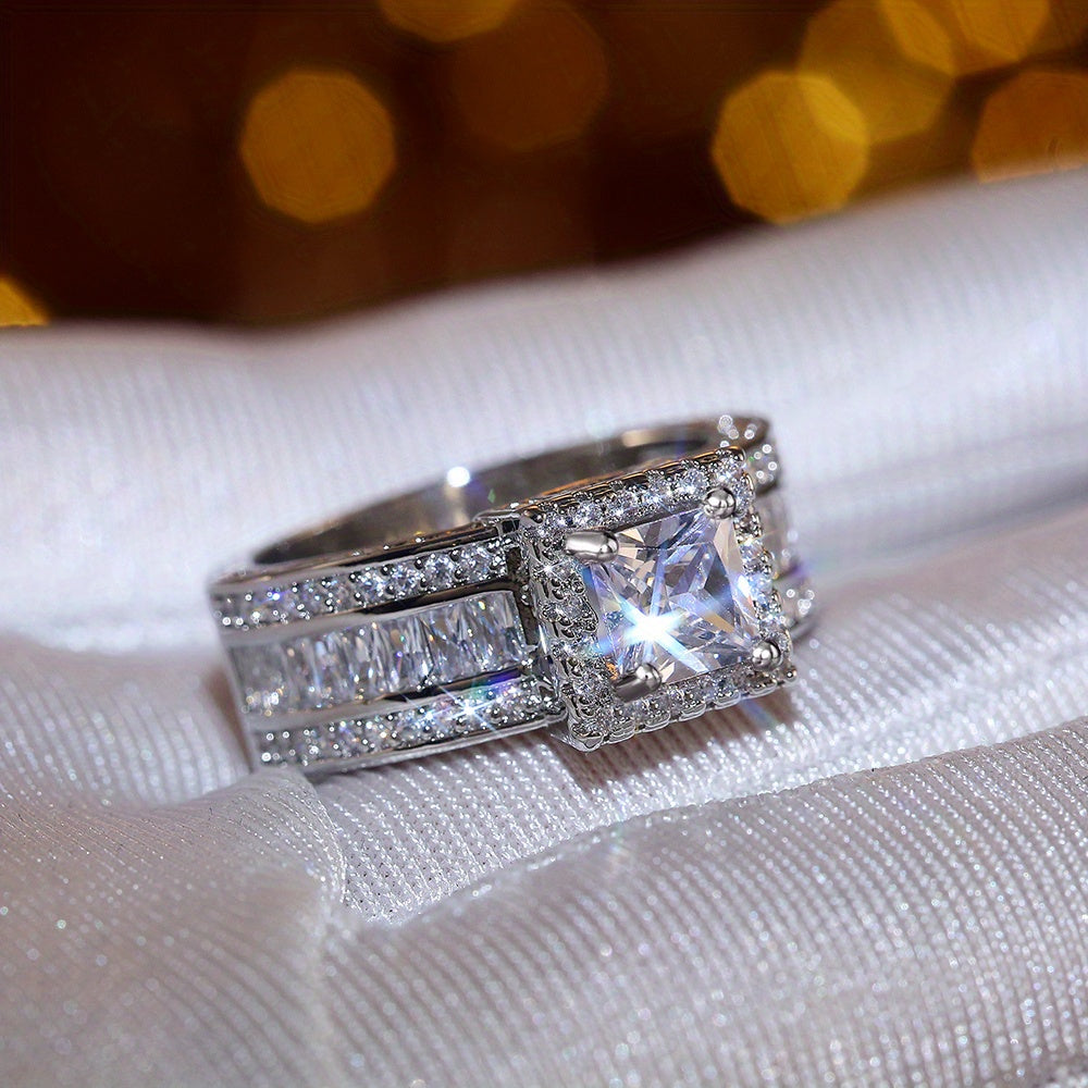 Elegant Square Cut Zirconia Engagement Ring with Sparkling Cubic Zirconia - Versatile for Men & Women, Ideal for Valentine'S Day, Eternity, and Wedding Jewelry, Eternity Ring|Luxurious Setting, Zirconia Ring