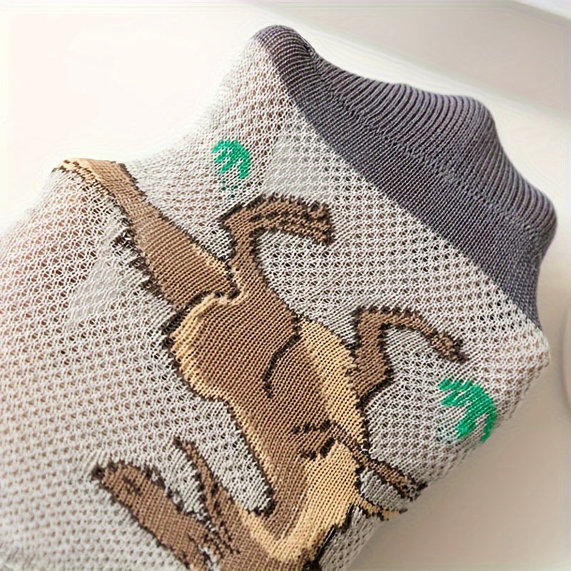 5 Pairs of Thin Breathable Socks with Cartoon Dinosaur Designs for Boys And Girls.