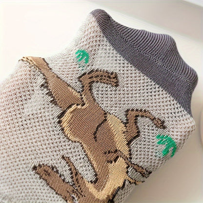 5 Pairs of Thin Breathable Socks with Cartoon Dinosaur Designs for Boys And Girls.