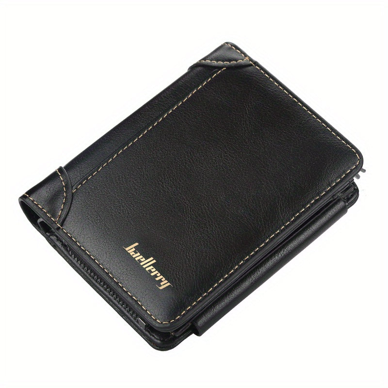 [Tri-Fold Wallet] Men's Wallet | 13 Card Slots | Faux Leather | Tri-Fold Buckle, Zipper Coin Purse | Short Vintage Style
