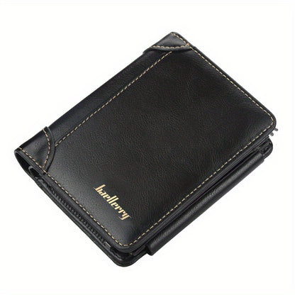 [Tri-Fold Wallet] Men's Wallet | 13 Card Slots | Faux Leather | Tri-Fold Buckle, Zipper Coin Purse | Short Vintage Style