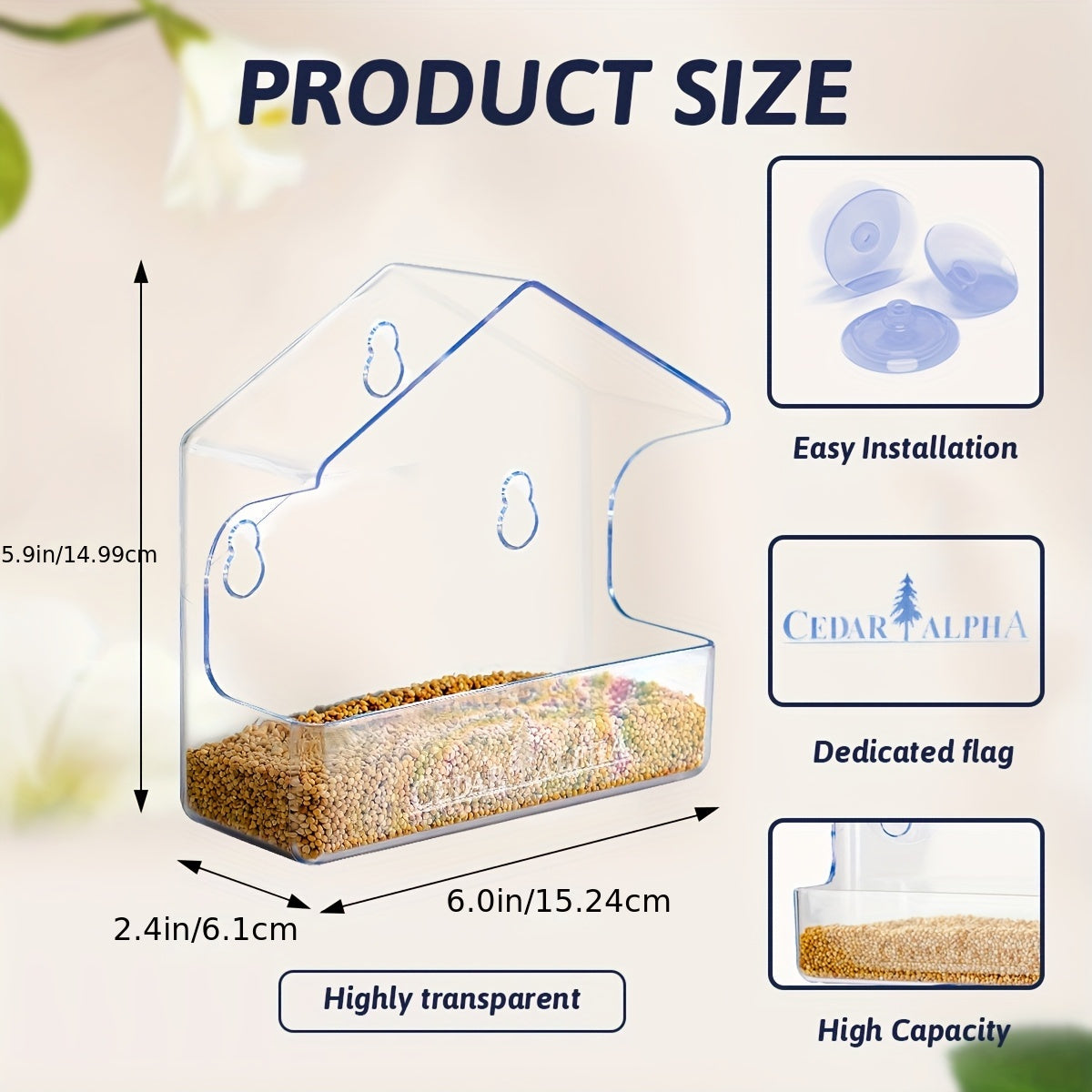 A Transparent Plastic Bird Feeder for Windows with Strong Suction Cups, Designed As a House for Birds, Without Battery