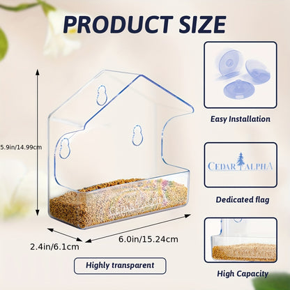 A Transparent Plastic Bird Feeder for Windows with Strong Suction Cups, Designed As a House for Birds, Without Battery