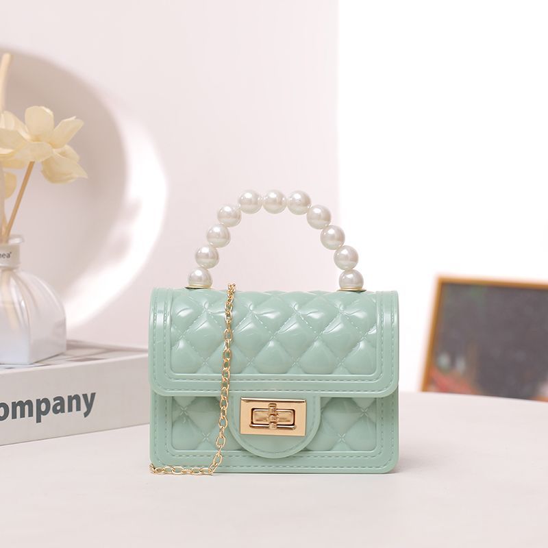 Chanel style new children's diamond chain single shoulder fashion messenger women's bag jelly pearl trend versatile small square bag