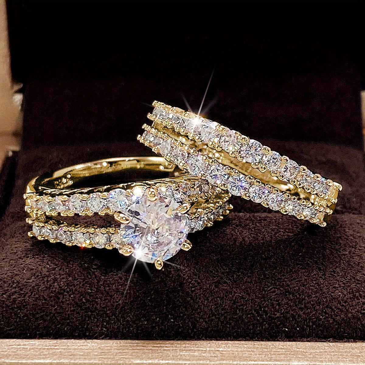[Bridal Rings] 2pcs/set Synthetic Zirconia Bridal Wedding Rings | 6 Prong Setting Rings for Women Engagement Proposal Jewelry Gift (no box)