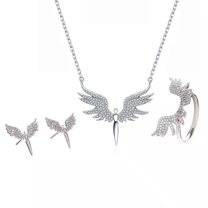 Trendy Angel Wing Zircon Necklace Ins Style High End Unique Collarbone Chain Fashion Jewelry
