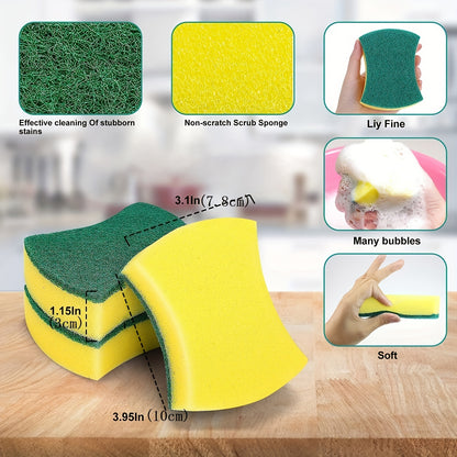 [Anti-Scratch Sponge] 12/24pcs Anti-Scratch Kitchen Cleaning Sponge, Dish Towel, Scouring Pad | Dishware Scrubbing Sponge
