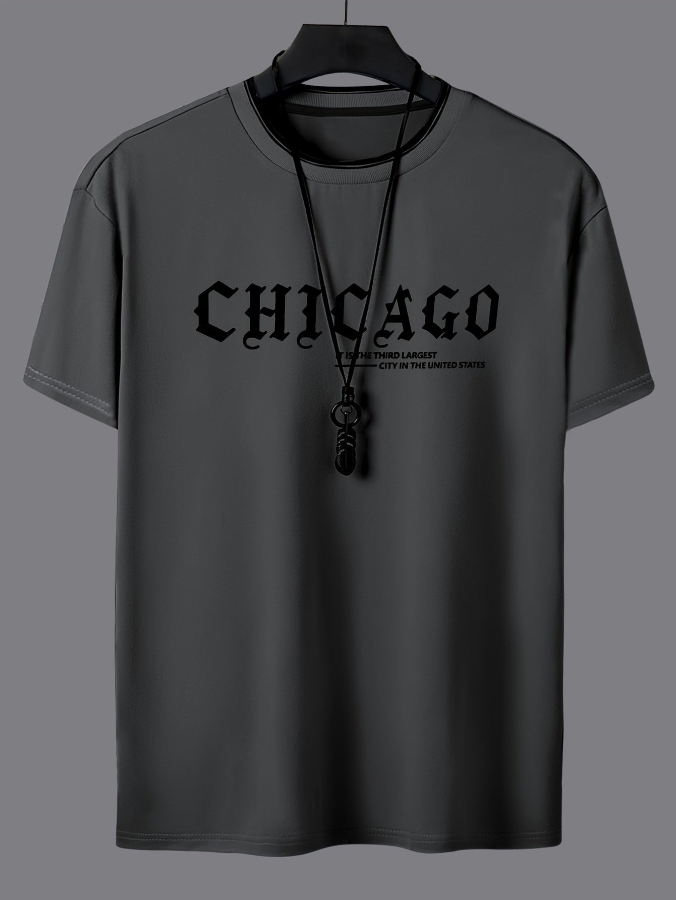 Men'S Minimalist Casual Stylish Trendy Comfortable Short-Sleeve T-Shirt with Chicago Letter Pattern Print for Summer, Breathable, Sweat-Absorbing, And Cool, Sweat-Resistant