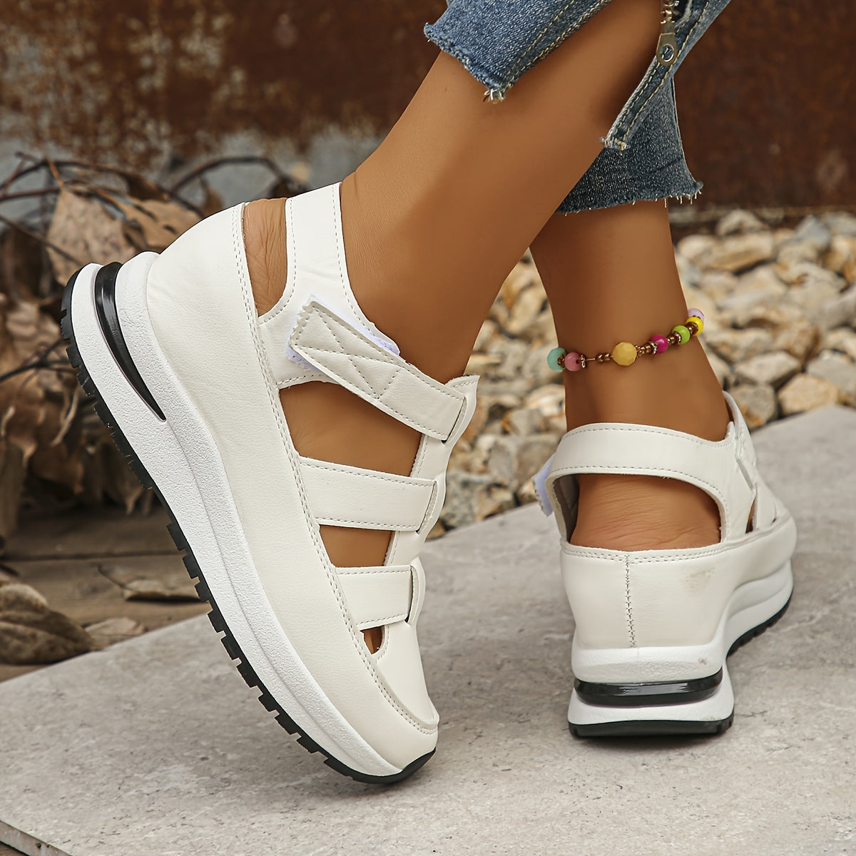 A Pair of Women's Wedge Sandals with Hidden Height Increase, Fashionable and Versatile Casual Sneakers, Women Shoes