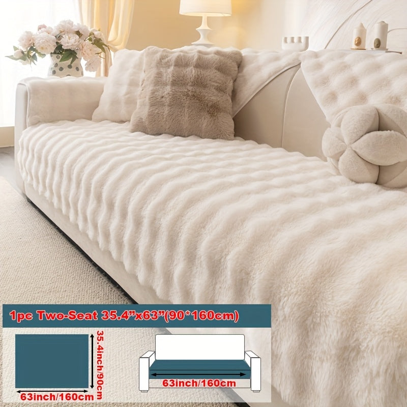 1pc Faux Rabbit Plush Sofa Cushion - Winter Warm Thickened Soft and Cozy Non-Slip Furniture Protector for Living Room, Bedroom, and Office