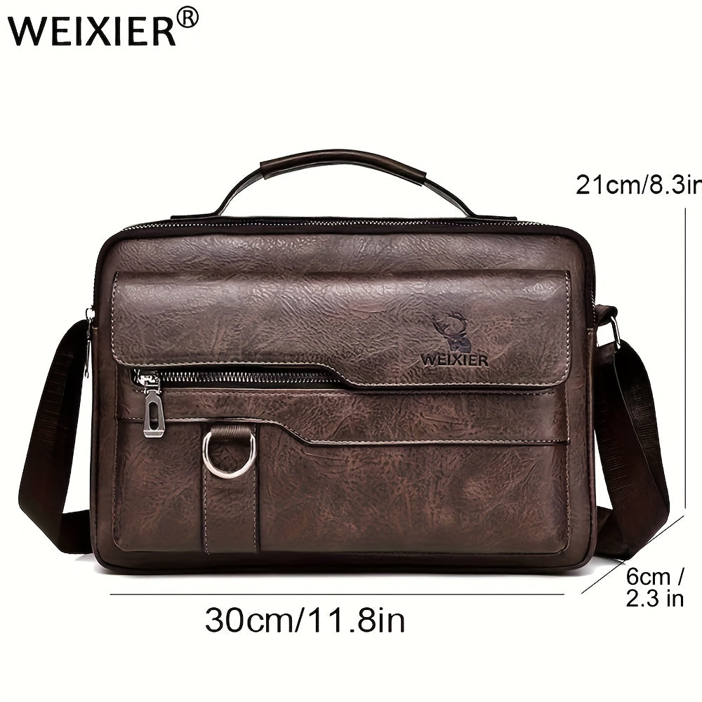 WEIXIER Men'S Vintage Faux Leather Cross Body Bag | Vertical Hand Business Casual Satchel, Adjustable Shoulder Strap, Faux Leather, Ideal for Going Out