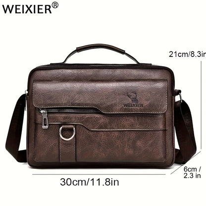 WEIXIER Men'S Vintage Faux Leather Cross Body Bag | Vertical Hand Business Casual Satchel, Adjustable Shoulder Strap, Faux Leather, Ideal for Going Out