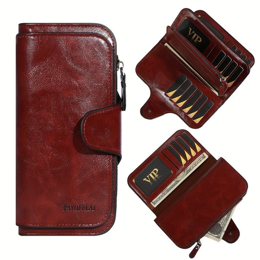 Luxury Faux Leather Clutch Wallet with Zipper, Large Capacity, Multi-Card Organizer, Credit Card Holder with ID Window, Buckle Closure, Elegant Design for Everyday Use, Secure Travel Wallet | Sophisticated Design | Wax Finish Wallet, Purse Suitable for Me