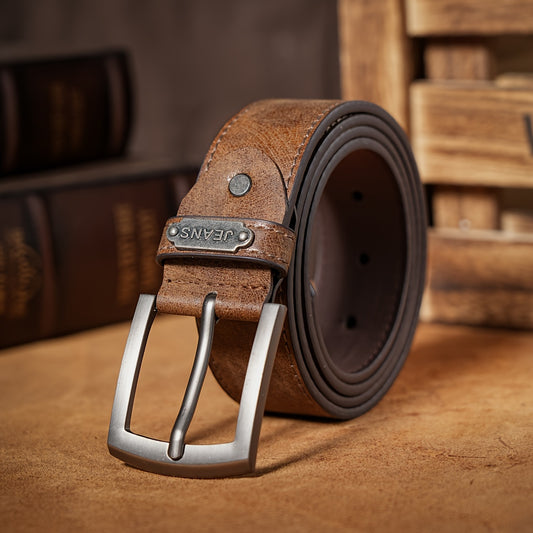A Simple, Casual, and Business-style Vintage Pin Buckle Brown PU Belt, Unisex for Men and Women, Suitable for Daily Commuting, Gifting, and as a Present for Family