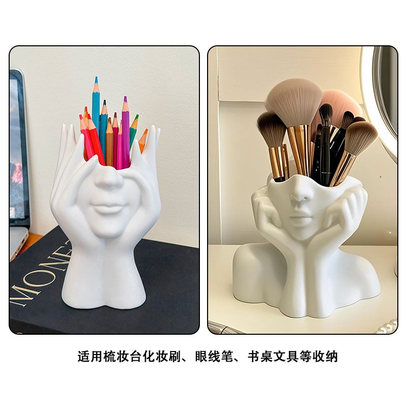 ins style abstract face pen holder ornament artistic sense office desktop decoration shelf makeup brush storage cylinder