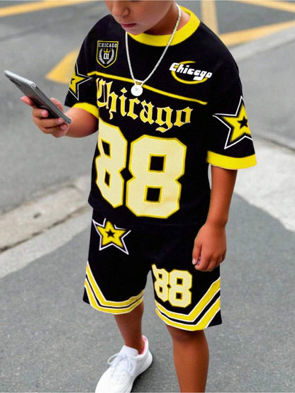 2pcs Short-sleeve Shirt and Shorts Set | Printed Sportswear, Breathable and Quick-drying, Suitable for Boys and Girls, Casual Style, Perfect for Outdoor, Street, and School Wear, Perfect for Outdoor