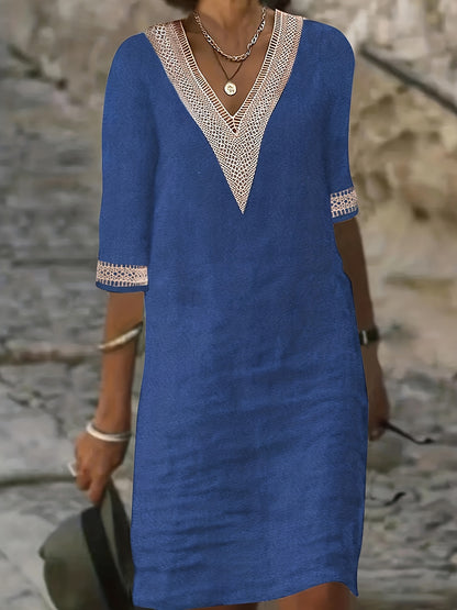 Women's Fashion V-Neck Lace Short Sleeve Dress