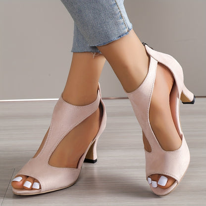 [Elegant High Heel Sandals] TIML Women's Black Faux High Heel Sandals | Open-Toe, Adjustable T-Strap, Zipper Closure, French Block Heel, Round Toe, Synthetic Cover Lining, TPR Sole - Elegant Casual & Formal Wear