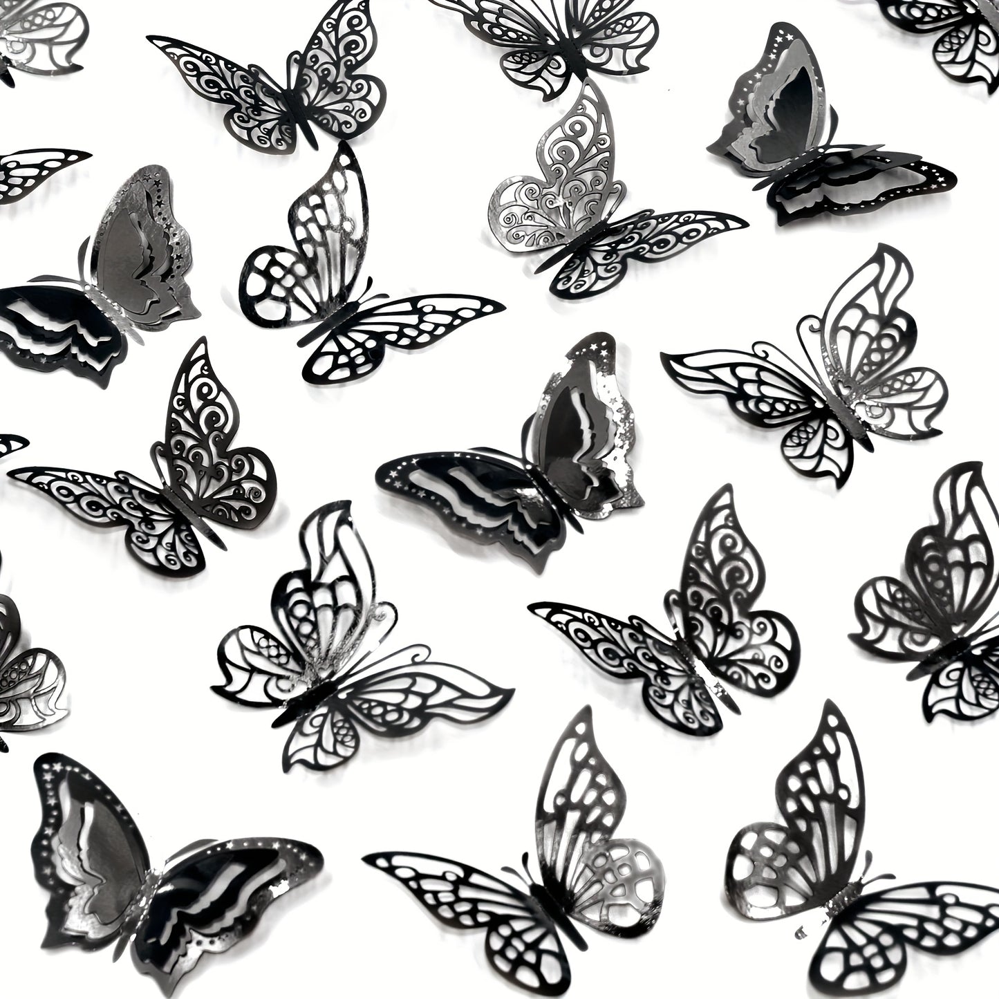[Home Decor, Gifts] 48pcs 3D Butterfly Wall Stickers | Home Decor, Party Balloon Decorations, Craft, Bouquet, Floral Art, Gifts, Shimmery Glitter, Self-Adhesive Plastic