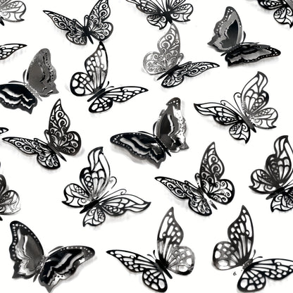 [Home Decor, Gifts] 48pcs 3D Butterfly Wall Stickers | Home Decor, Party Balloon Decorations, Craft, Bouquet, Floral Art, Gifts, Shimmery Glitter, Self-Adhesive Plastic