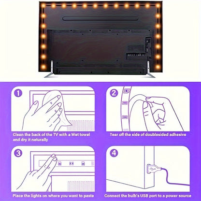 1roll RGB TV Background LED Strip Light Lamp 3 Keys Button Control Flexible Adhesive Tape Suitable For Game Room Halloween Christmas Decorations