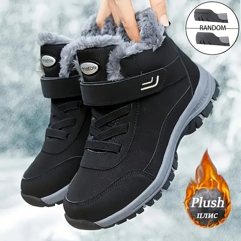 Unisex Heavy-Duty Winter Snow Boots, Thickened Short Boots with PU Upper and Rubber Sole, Striped Anti-Slip Design, Hiking, Mountaineering, and Ice Climbing Shoes, Warm Cold-Weather Footwear, Neutral Sizes Available