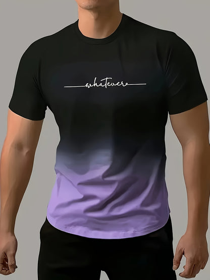 Men'S Comfortable Fashion T-Shirt with Gradient Letter Print | Casual Crew Neck, Slight Stretch Fabric, Regular Fit, Summer Outdoor Apparel