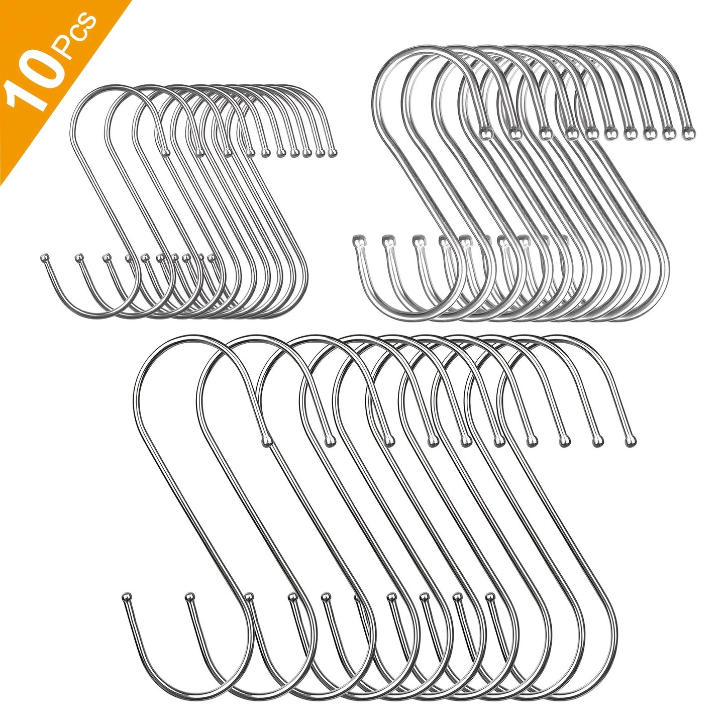 10pcs Extra Large S-shaped Hook, Heavy Stainless Steel Hook - Kitchen Hook Household S-shaped Metal Steel Pipe S-hook Has Many Uses, Which Is Very Suitable for Clothing, Kitchen Utensils, Tableware, Plants, Towels, Garden Tool