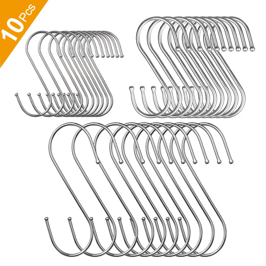 10pcs Extra Large S-shaped Hook, Heavy Stainless Steel Hook - Kitchen Hook Household S-shaped Metal Steel Pipe S-hook Has Many Uses, Which Is Very Suitable for Clothing, Kitchen Utensils, Tableware, Plants, Towels, Garden Tool