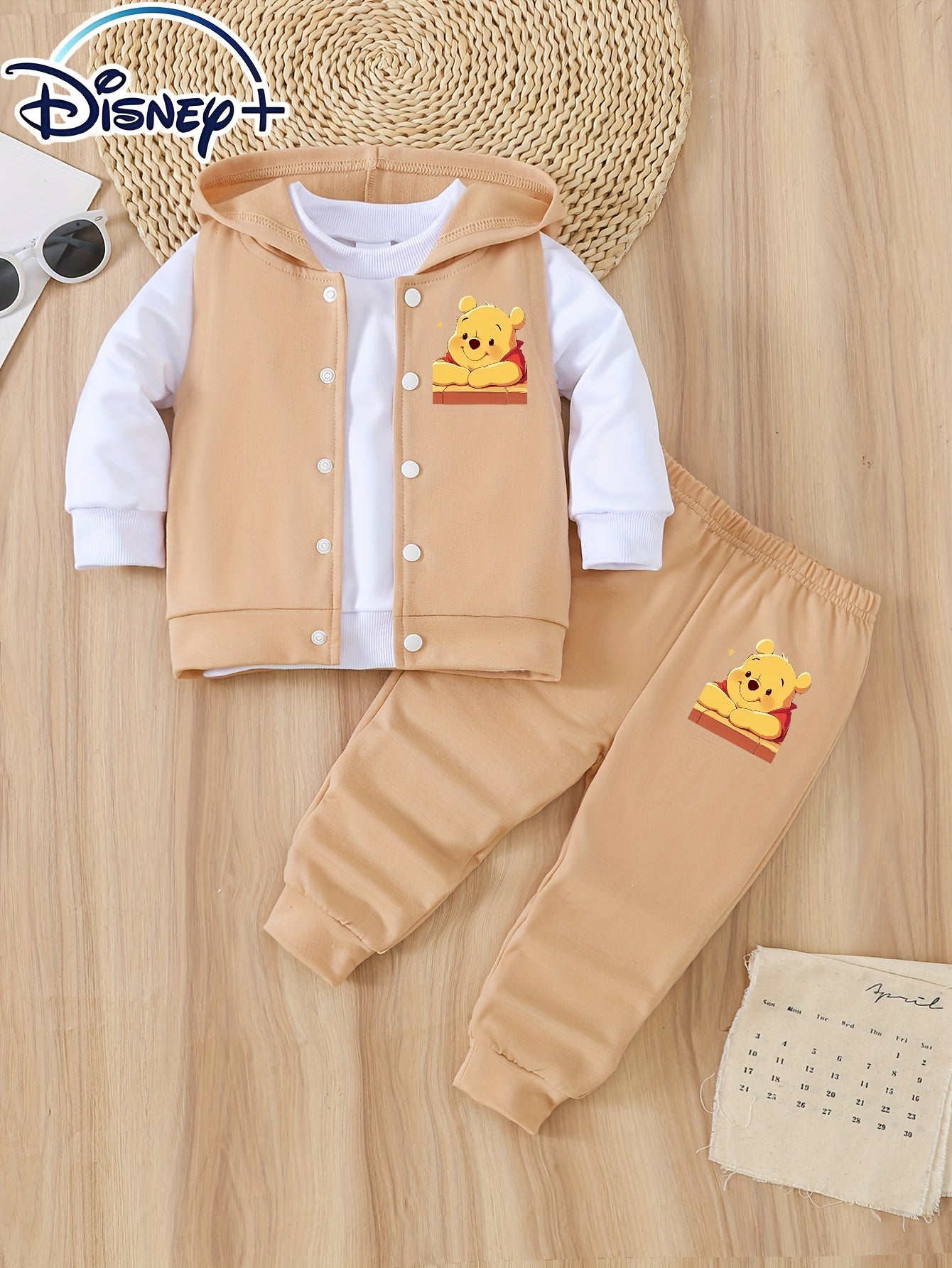 Disney 3pcs Set for Kids: Girls and Boys Casual Cool Streetwear Cute Cartoon Anime Print Round Neck Long Sleeve Sweatshirt, Sleeveless Hooded Vest Cardigan Jacket, and Elastic Waist Pants. Suitable for Spring and Autumn Fashion Casual Daily Commute