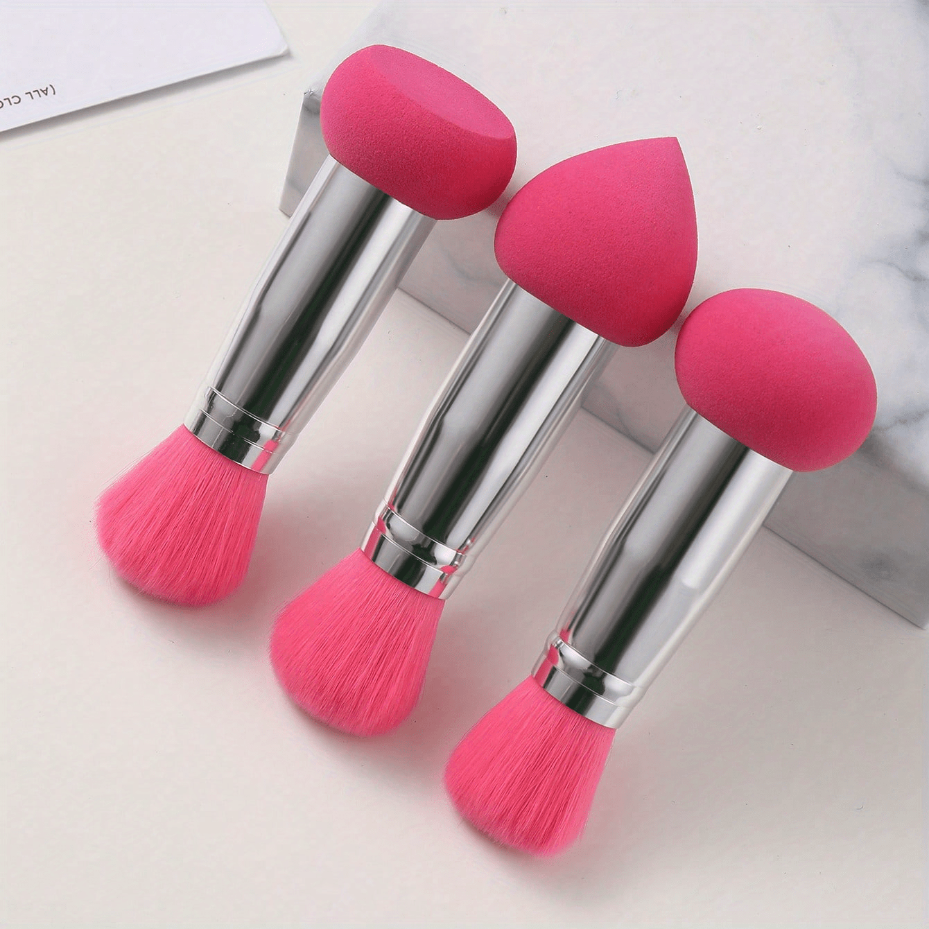 [Double-ended Purple] Set Of 1/3 Double-ended Purple Makeup Sponge + Makeup Brush