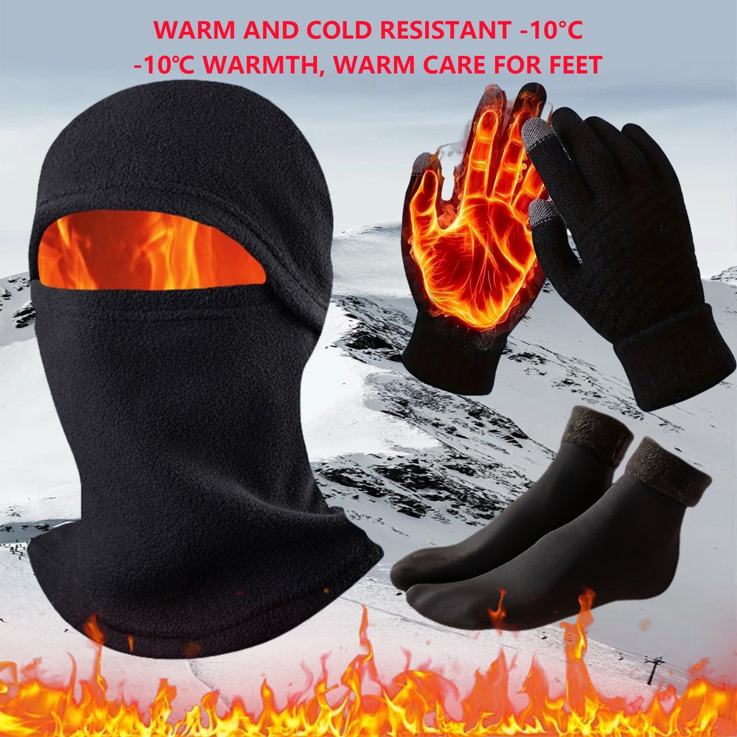 1 Set Winter Essentials Set: Touchscreen-Friendly Gloves, Thick Fleece-Lined Socks & Windproof  with Ear Protection - 100% Polyester, Warm and Cold Resistant for Outdoor Activities, Winter Clothes