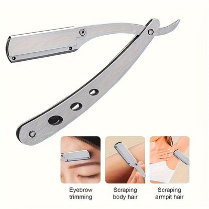 Set of Men'S Straight Razors with Folding Design for Shaving And Hair Removal, Complete with Blades