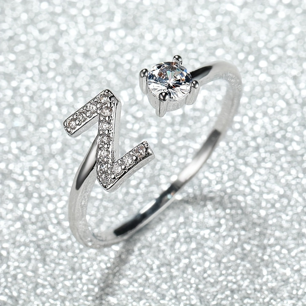 Elegant Adjustable Alphabet Ring | Chic Alloy with Glass Accents | Perfect for Daily Wear & Gifting on Mother's Day or Christmas