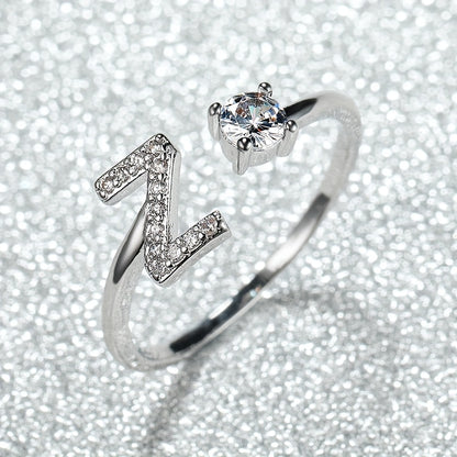 Elegant Adjustable Alphabet Ring | Chic Alloy with Glass Accents | Perfect for Daily Wear & Gifting on Mother's Day or Christmas