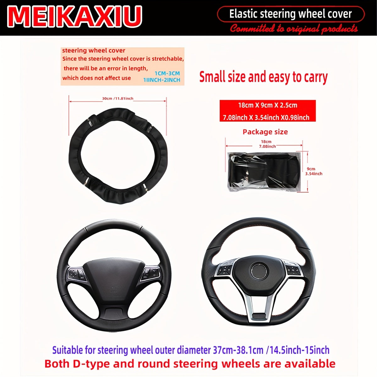 Steering Wheel Cover - Non-Slip Grip, Faux Leather Steering Wheel Wrap with Metallic Accent, Fit for Most Cars, Trucks, SUVs - All-Season Use, Easy Installation (No Inner Circle Needed) - Available in Black, Brown, Red, Blue, - Compatible with Most Vehicl