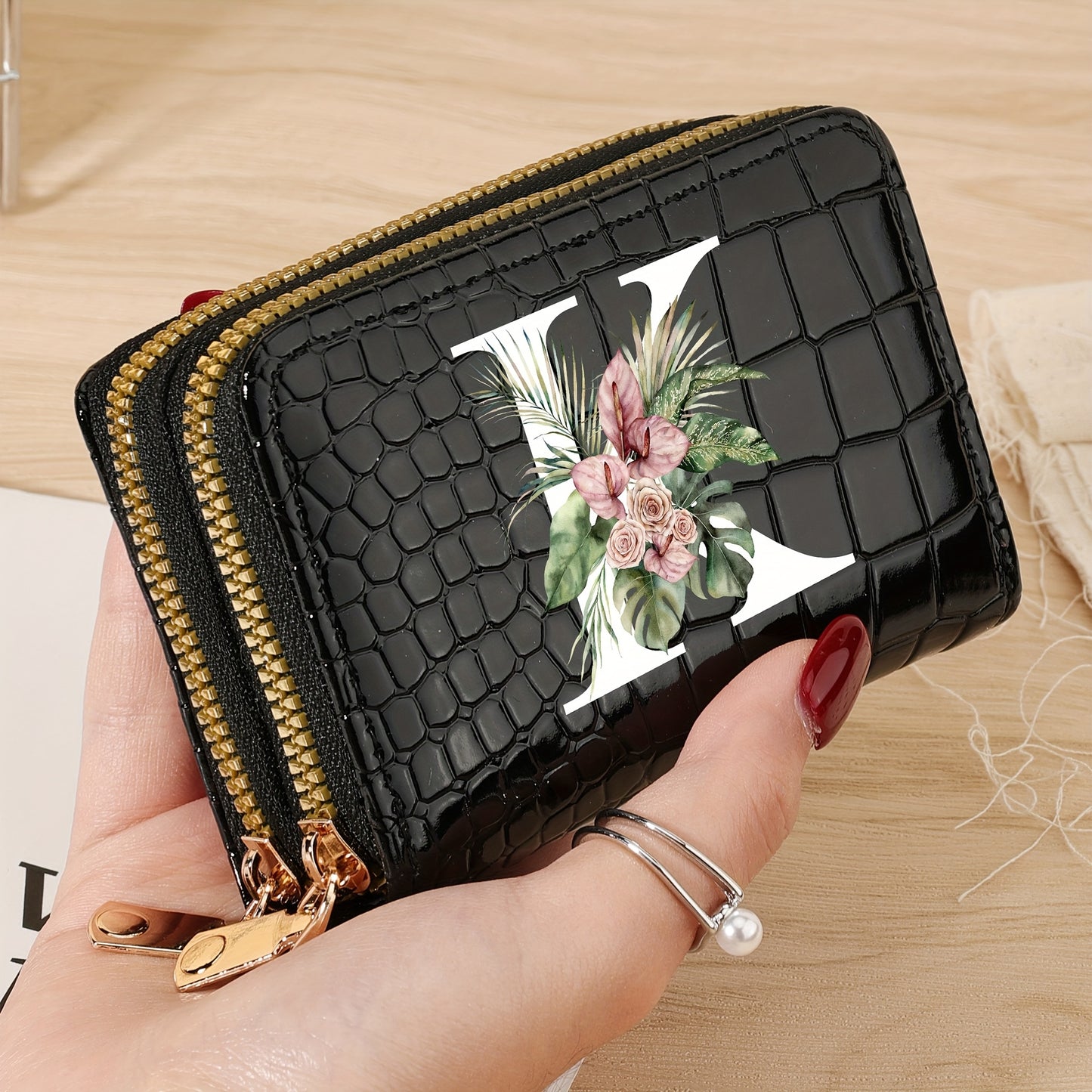 Simple, Stylish, Elegant Letter Printed Women's Credit Card Wallet, Large Capacity Multi Card Holder, Double Zipper Card Holder