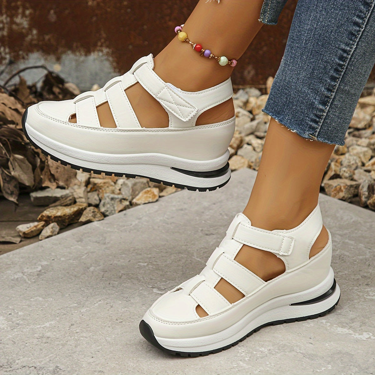 A Pair of Women's Wedge Sandals with Hidden Height Increase, Fashionable and Versatile Casual Sneakers, Women Shoes
