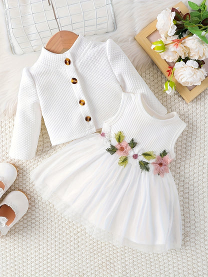 [Casual | Floral] Long Sleeve Floral Girls' Casual Dress | Skirt Set with Jacket