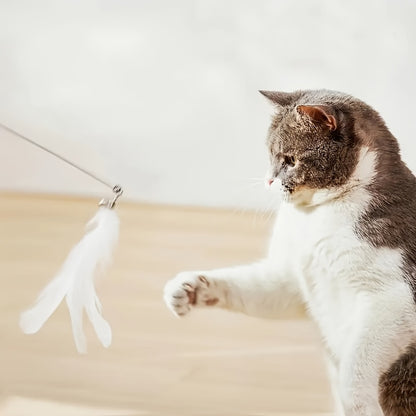 Playful Cat Accessory/Feathers, Artificial And Realistic Options/Sturdy Long Stick, Durable Wire/Suction Cup Base/Operates Without Batteries/Perfect for Small Dogs