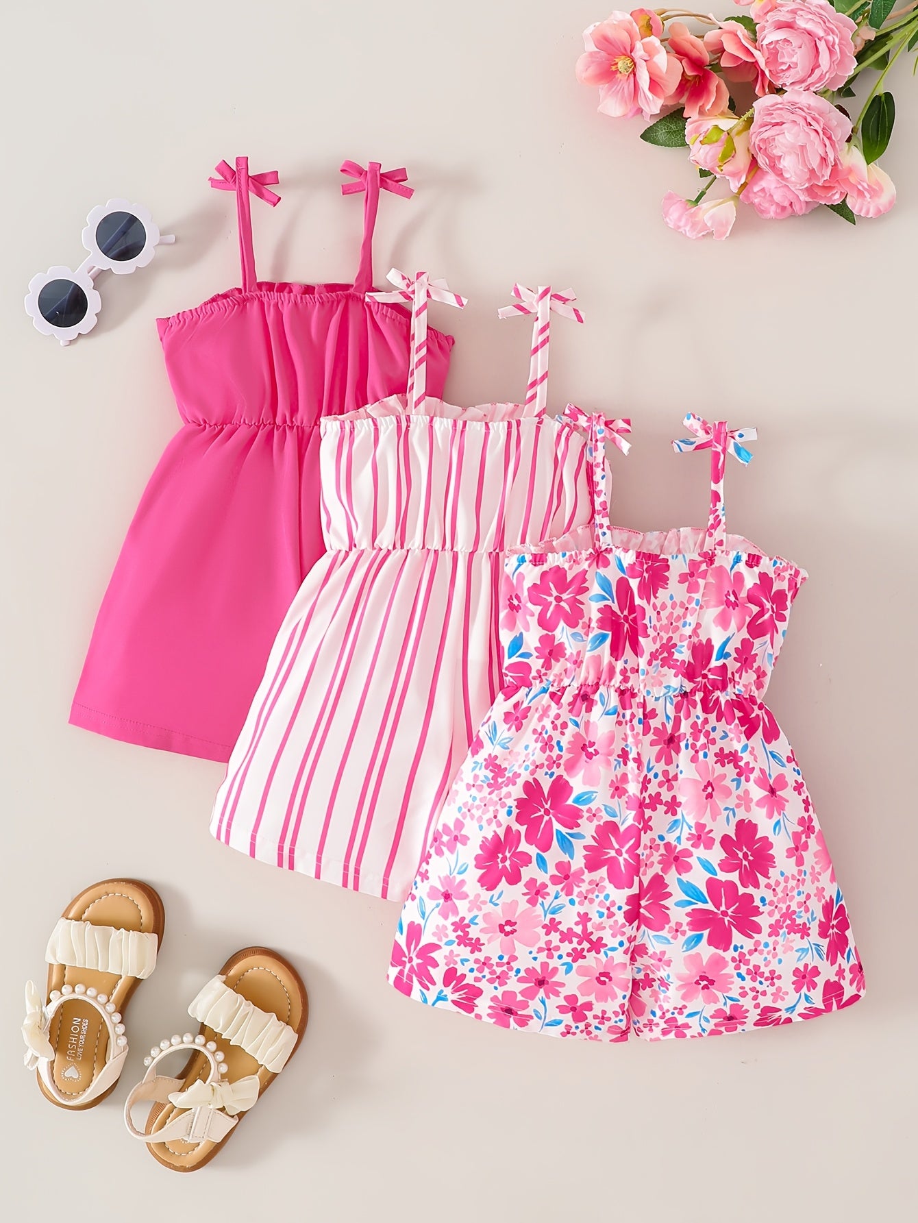 Summer 0-3Y baby girl three-piece set onesie, countryside romantic style, sleeveless, casual and fashionable, suitable for outdoor travel and daily wear, Perfect for Outdoor