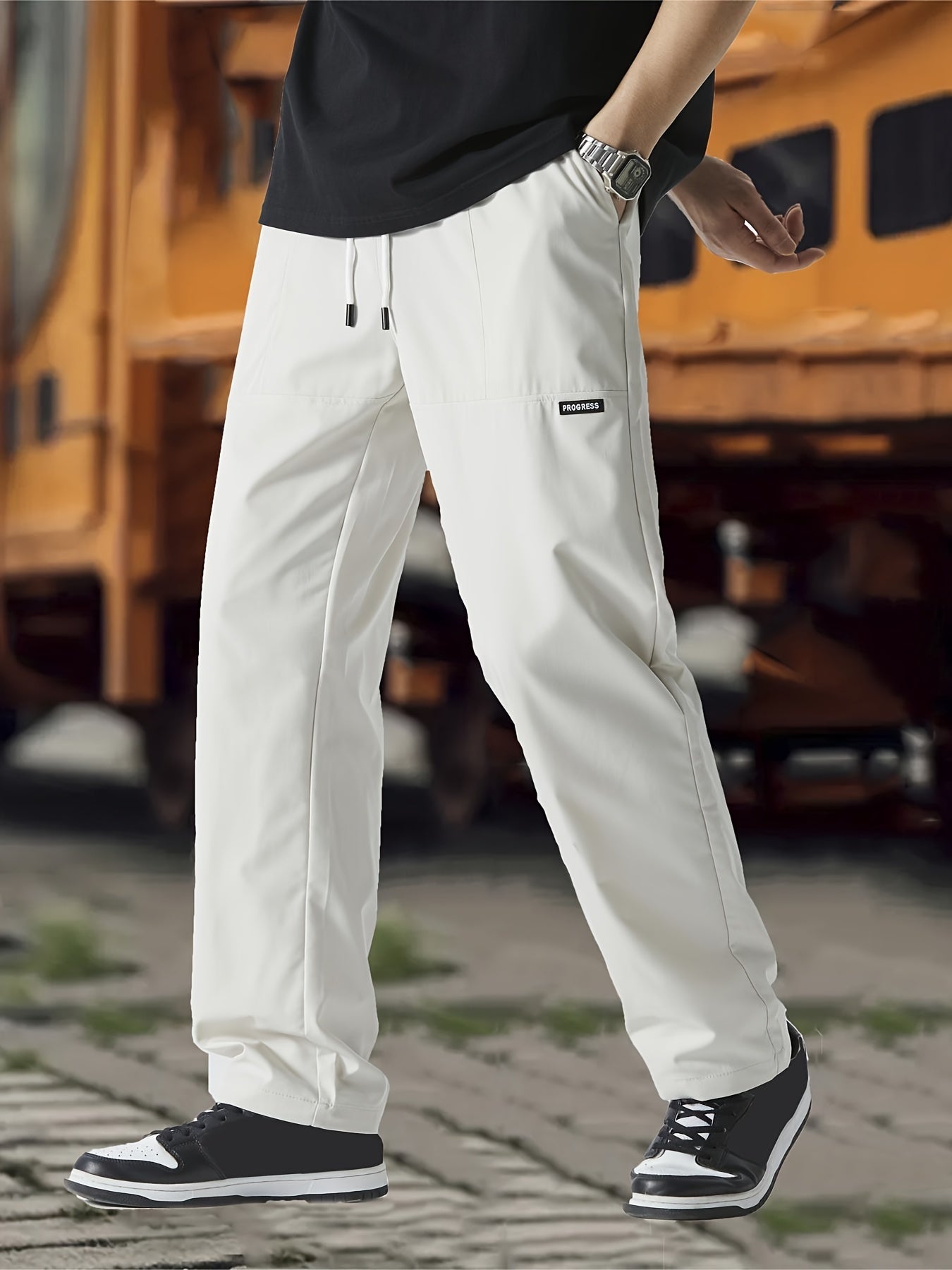 Men's Straight Leg Joggers, Casual Waist Drawstring Thin Sweatpants For Spring Summer