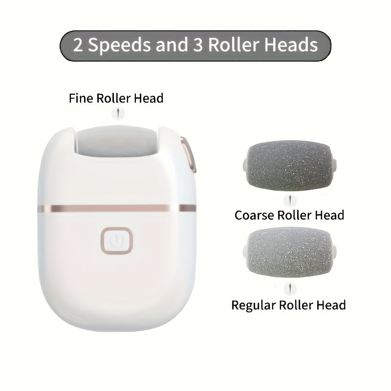 1pc Rechargeable Electric Foot Grinder, with Three Replaceable Grinding Heads, Including a Thickness Grinding Head for Polishing Thick, Portable and Easy to Use, USB Charging