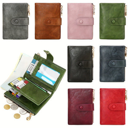[Vintage Trifold Wallet] MIYIN Women's Vintage Trifold Wallet with ID Window & Coin Pocket - Large Capacity Double Zipper Wallet, Multi-Card Holder (Credit/Debit) - Retro Clutch Case for Everyday Use (,,,,,)