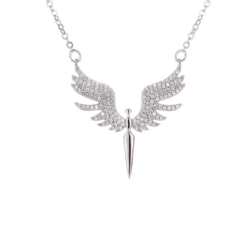 Trendy Angel Wing Zircon Necklace Ins Style High End Unique Collarbone Chain Fashion Jewelry