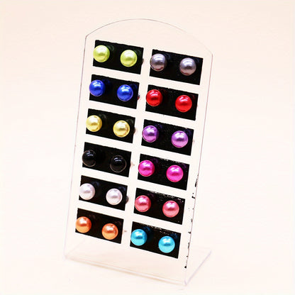 [Elegant Pearl Earrings] 12 Pairs Colorful Faux Pearl Elegant Stud Earrings | Resin Jewelry Minimalist Style Trendy Female Gift Daily Casual