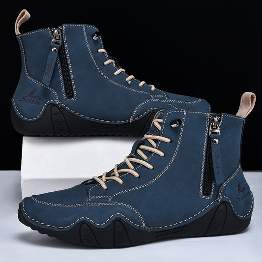 Men'S High-Top Chelsea Boots - Lace-Up Ankle Boots with Non-Slip Rubber Sole, All-Season Formal & Casual Shoes for Everyday, Office, Fashion Enthusiasts, Durable Construction, Sleek Design, Outdoor Footwear, Fashionconscious Men, Versatile Footwear